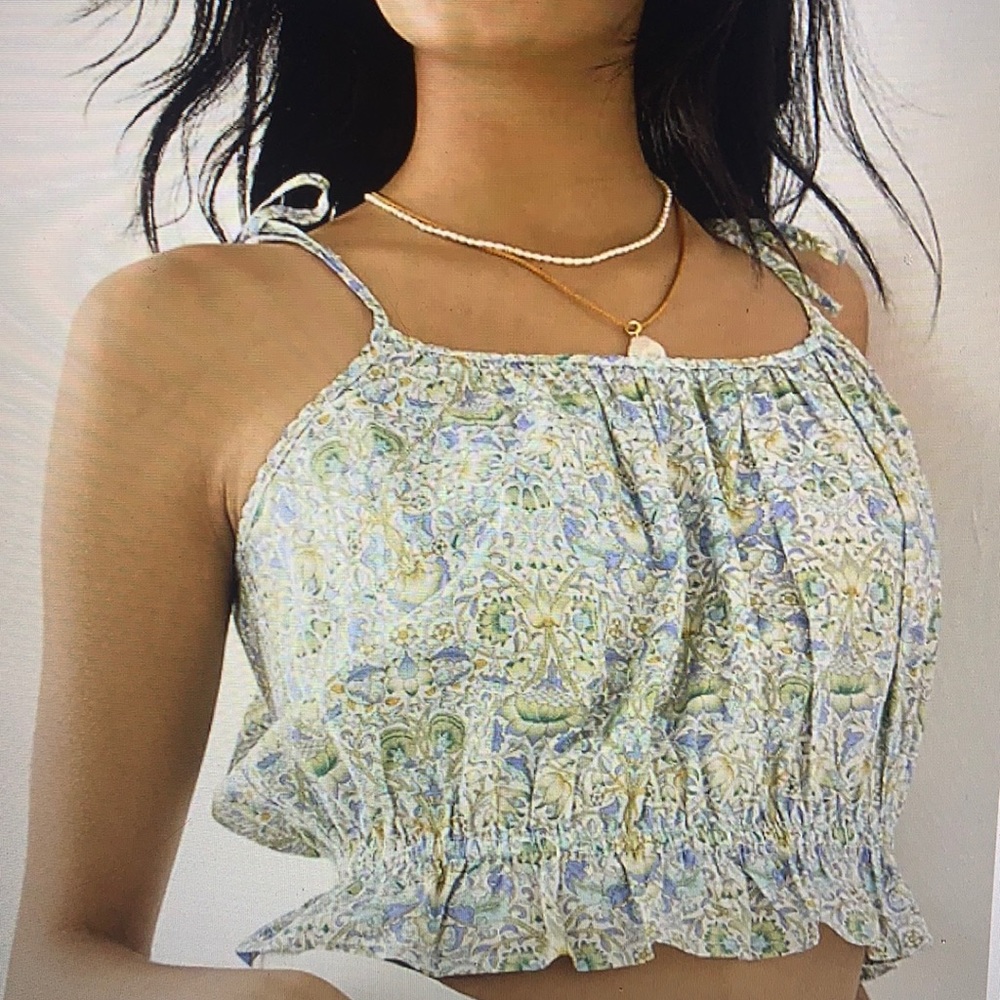 J Crew Organic ruffle waist tank in Liberty Lodden fabric